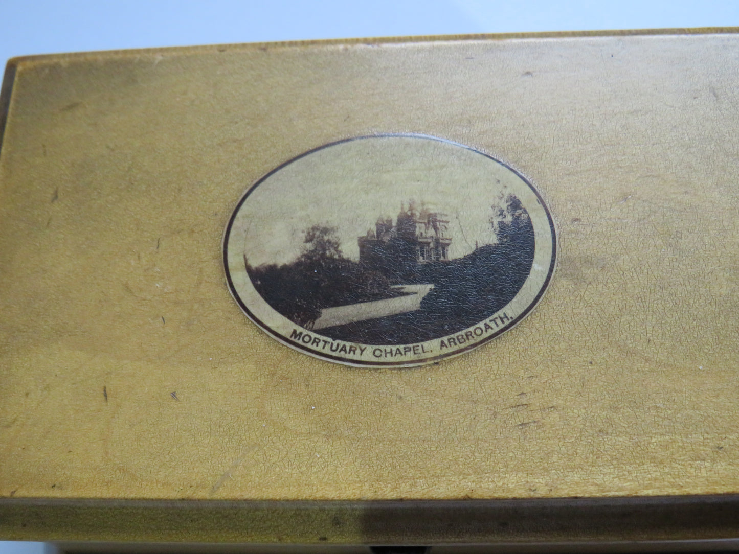 Antique Mauchline Ware Box With Image Of Mortuary Chapel Arbroath