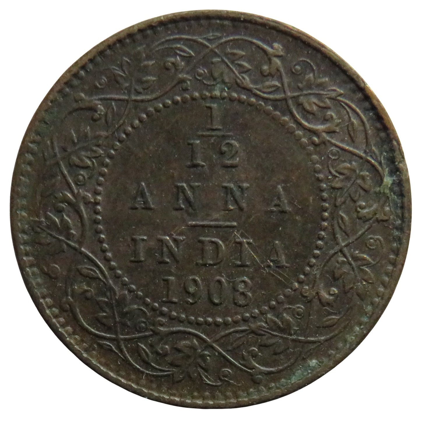 1908 King Edward VII India 1/12th Anna Coin