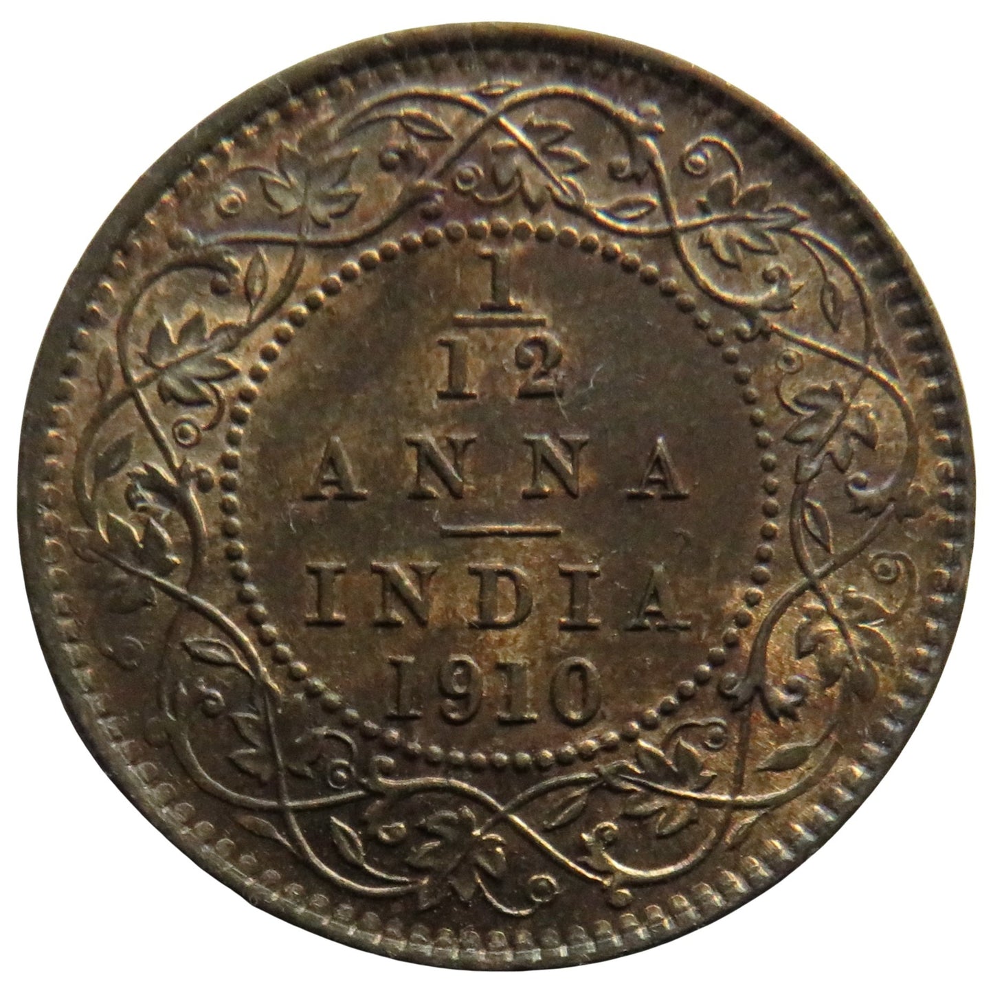 1910 King Edward VII India 1/12th Anna Coin High Grade