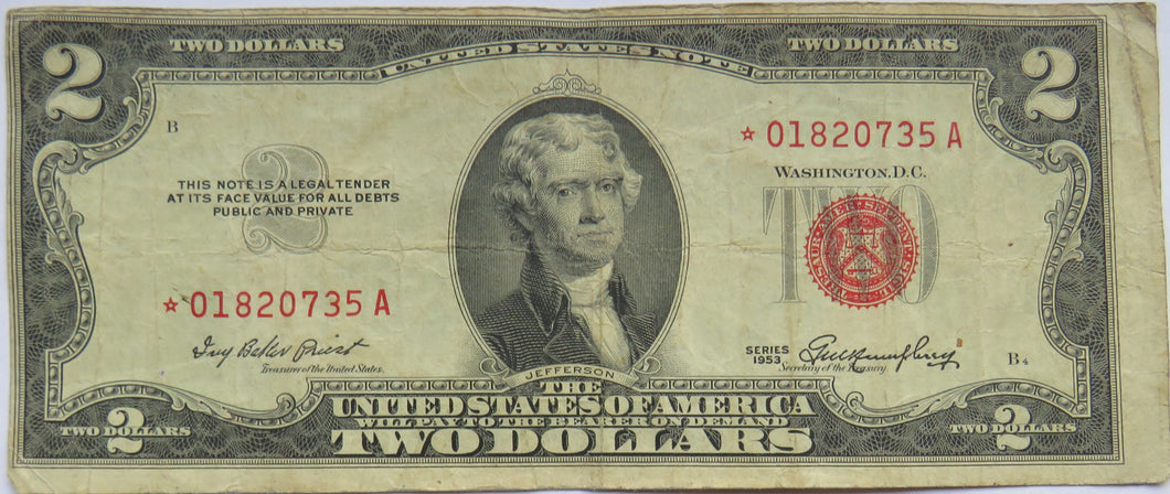 1953 United States of America $2 Two Dollars Banknote