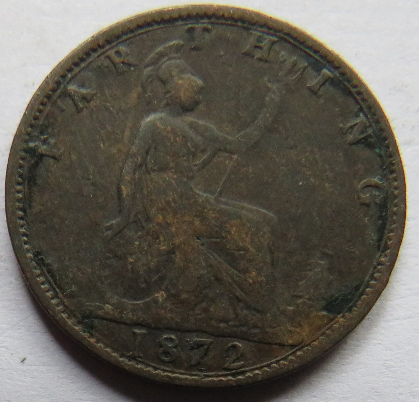 1872 Queen Victoria Bun Head Farthing Coin - Great Britain