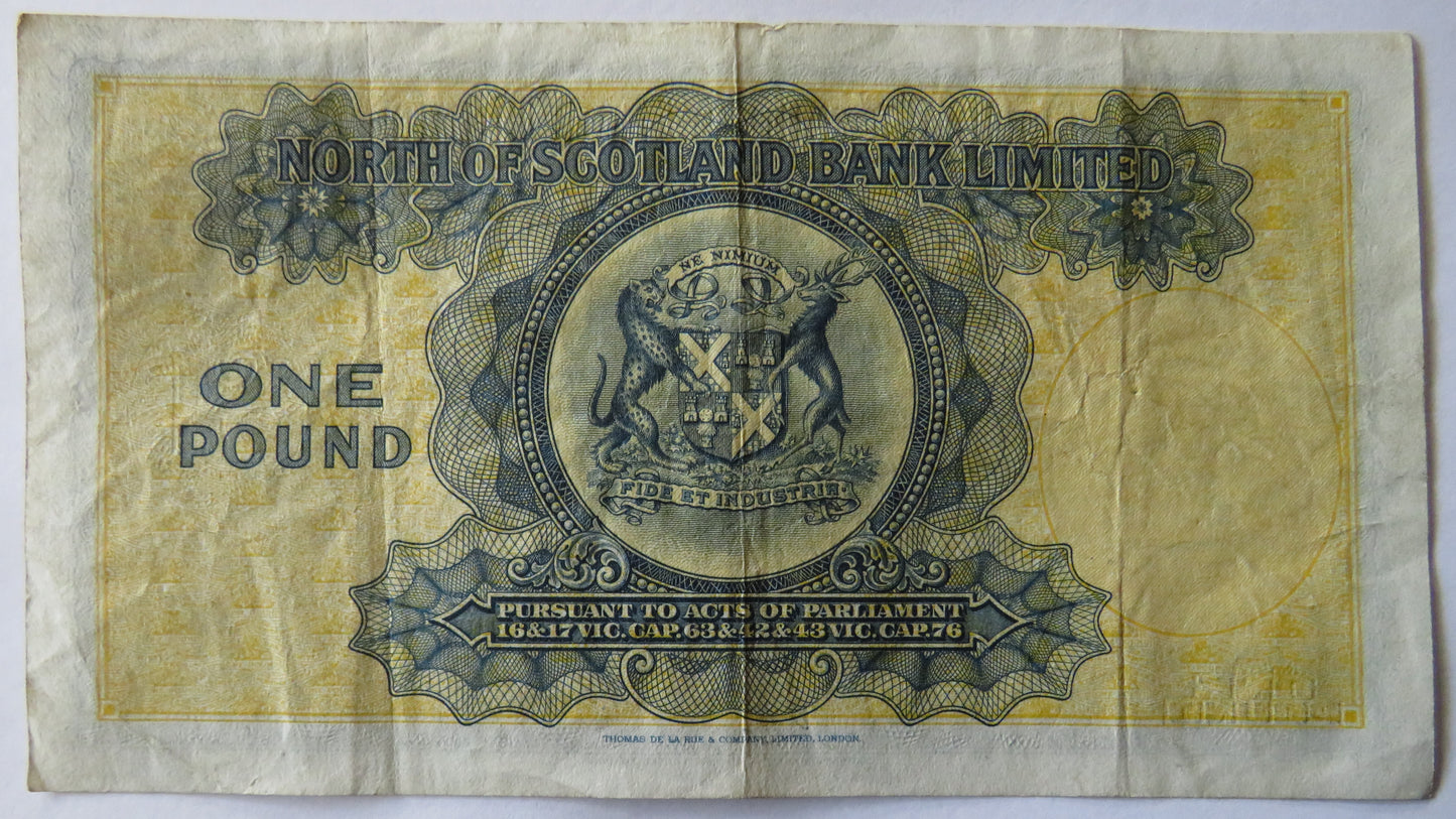 1938 North of Scotland Bank Limited £1 One Pound Banknote