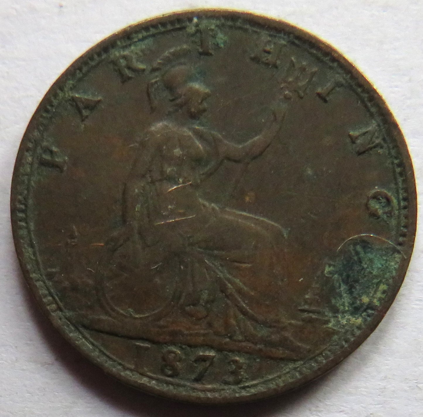 1873 Queen Victoria Bun Head Farthing Coin - Great Britain