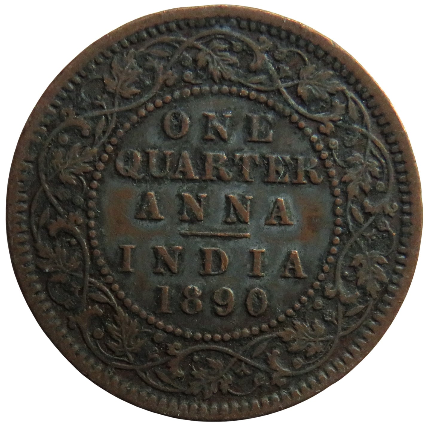 1890 Queen Victoria India 1/4 Quarter Anna Coin