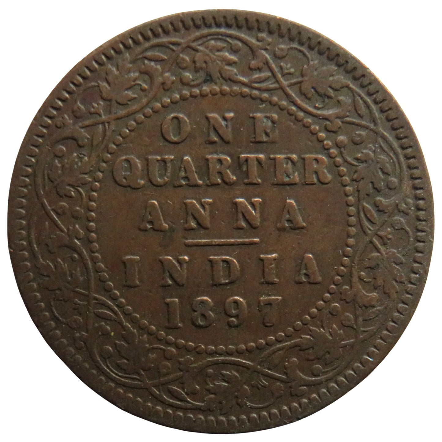 1897 Queen Victoria India 1/4 Quarter Anna Coin