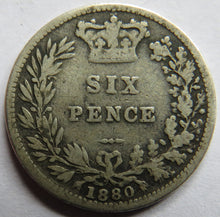 Load image into Gallery viewer, 1880 Queen Victoria Young Head Silver Sixpence Coin - Great Britain
