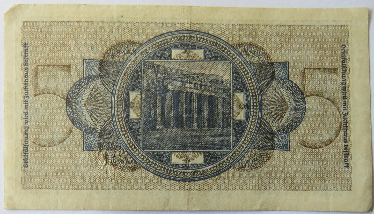Germany 5 Reichsmark Banknote
