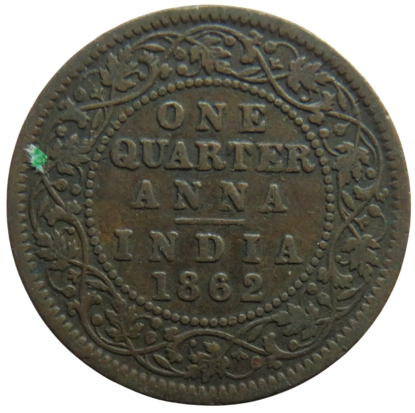 1862 Queen Victoria India 1/4 Quarter Anna Coin