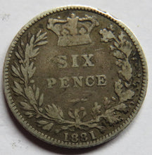 Load image into Gallery viewer, 1881 Queen Victoria Young Head Silver Sixpence Coin - Great Britain

