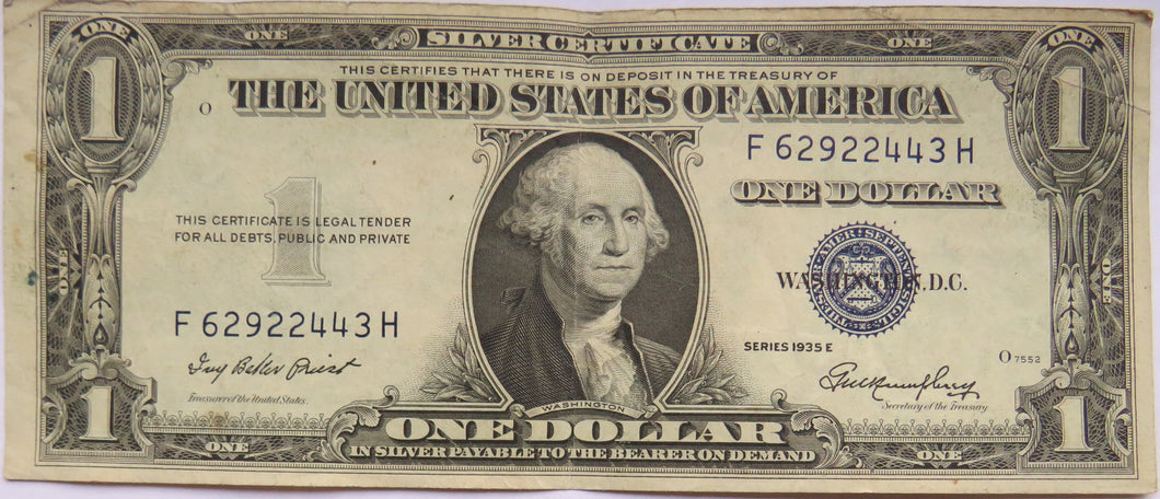 1935-E United States of America Silver Certificate $1 Banknote
