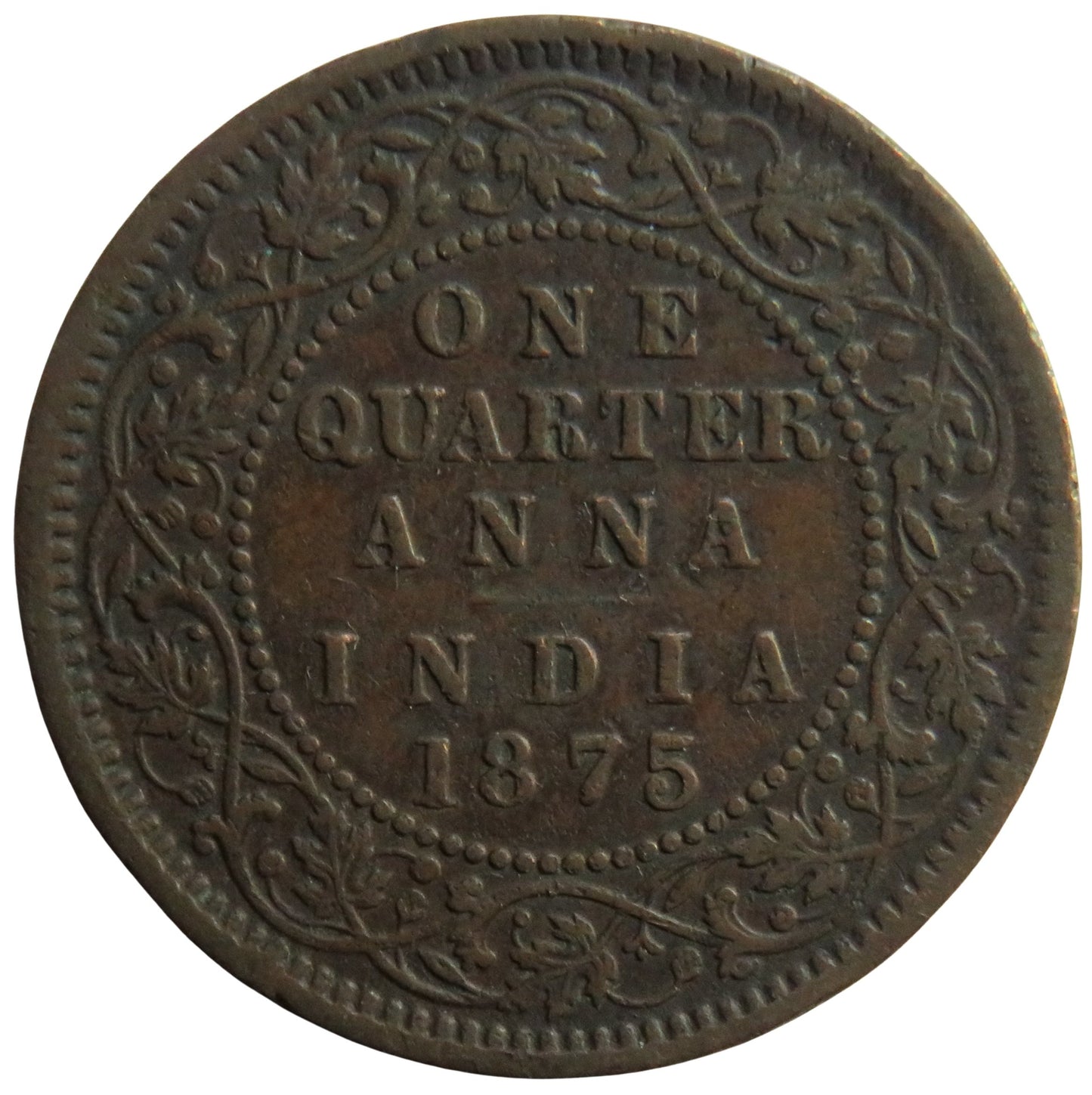 1875 Queen Victoria India 1/4 Quarter Anna Coin