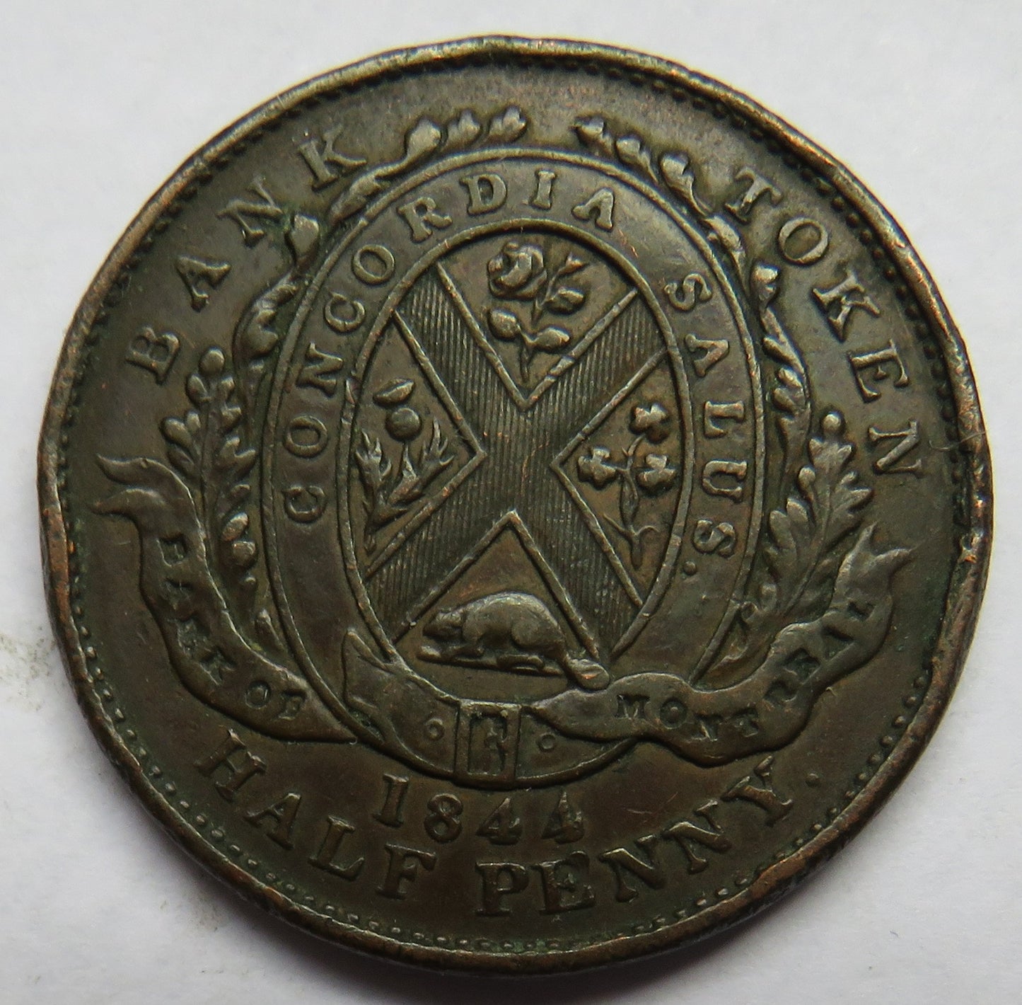 1844 Province Of Canada Bank Of Montreal Halfpenny Bank Token
