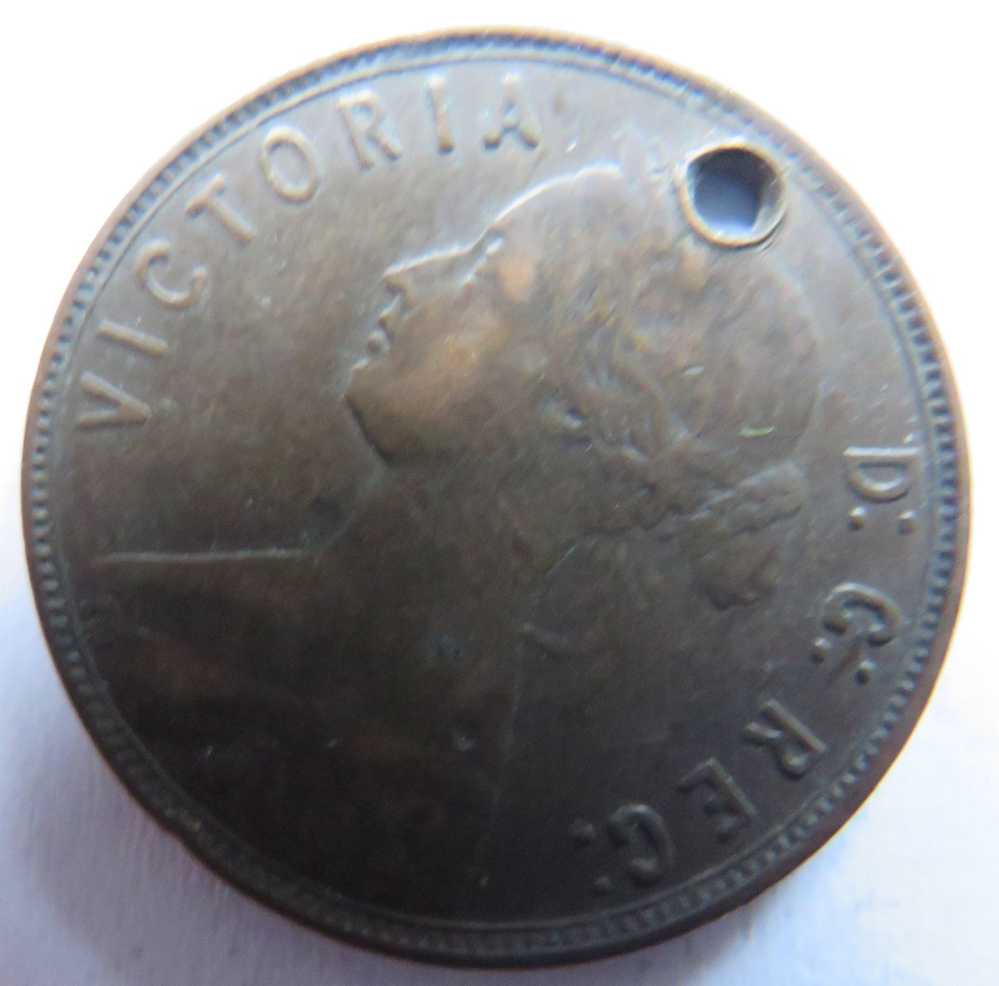 1865 Queen Victoria Newfoundland One Cent Coin (Holed)
