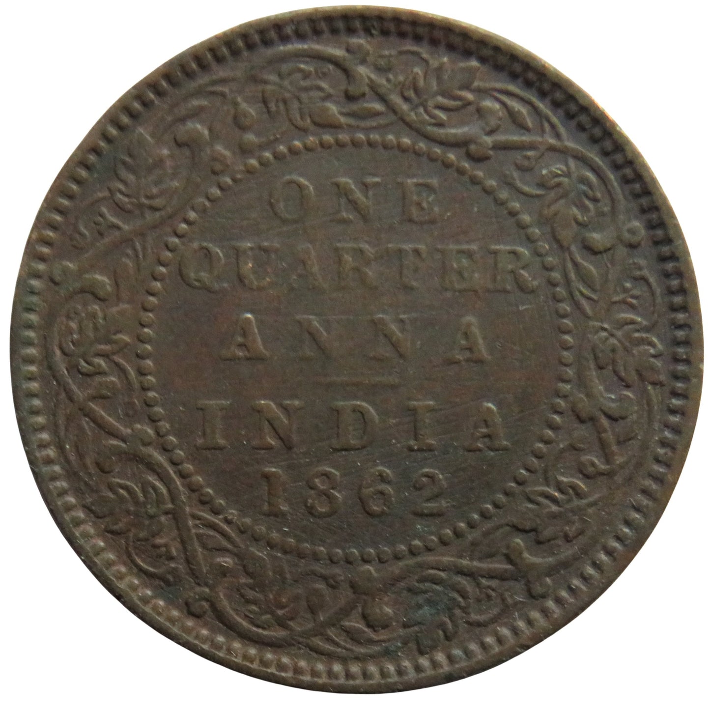 1862 Queen Victoria India 1/4 Quarter Anna Coin