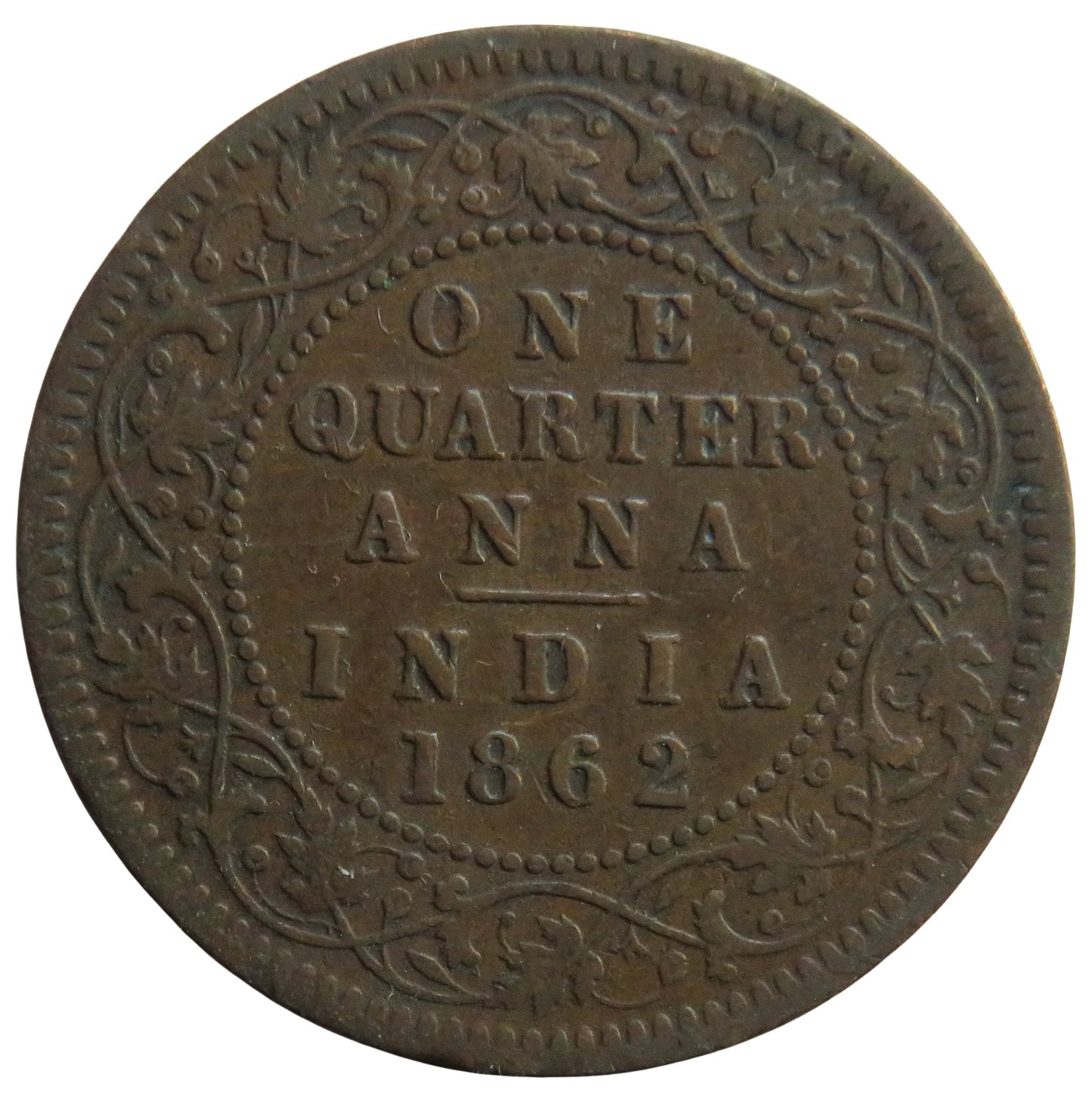 1862 Queen Victoria India 1/4 Quarter Anna Coin