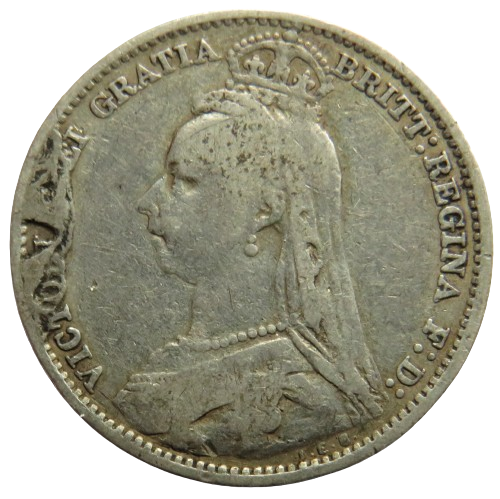 1889 Queen Victoria Jubilee Head Silver Sixpence Coin - Great Britain
