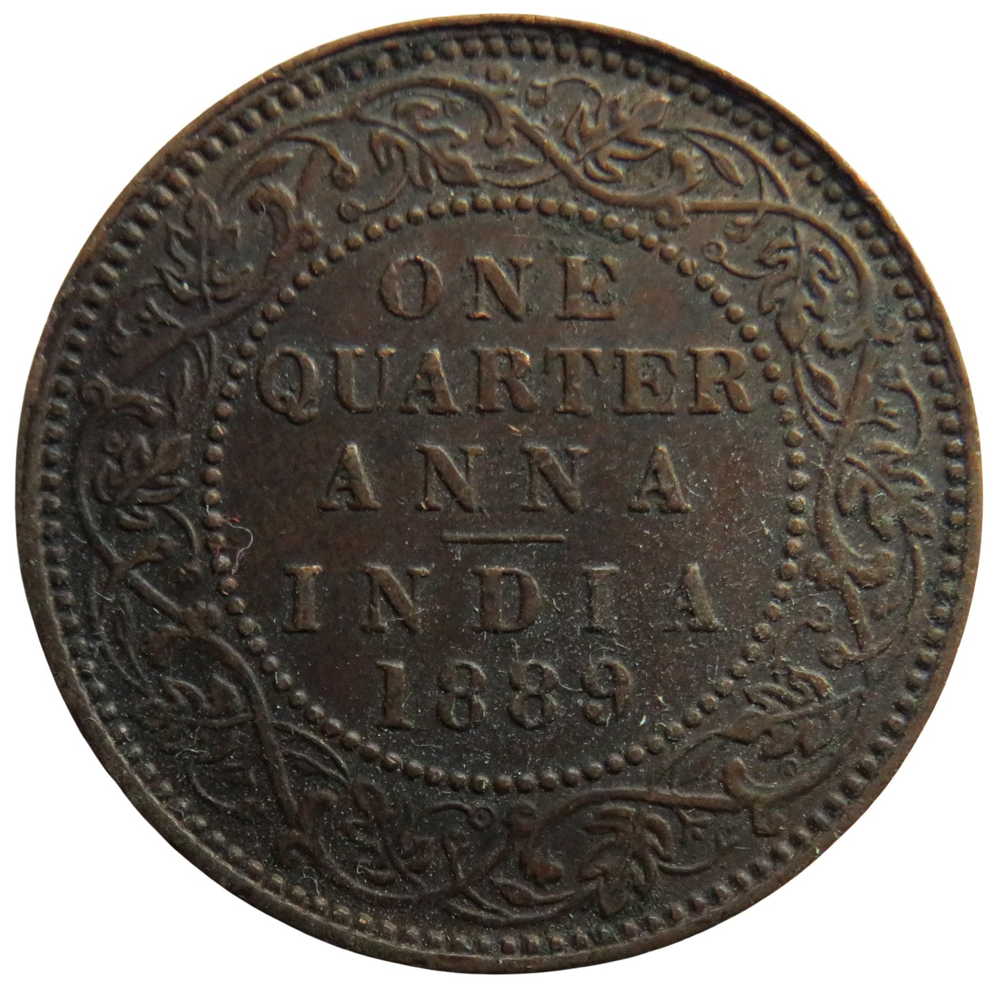 1889 Queen Victoria India 1/4 Quarter Anna Coin