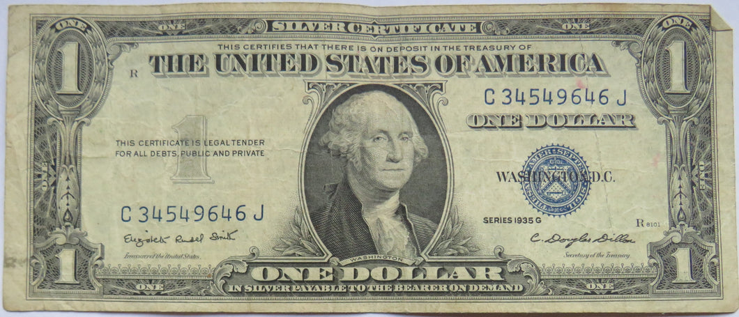 1935-G United States of America Silver Certificate $1 Banknote