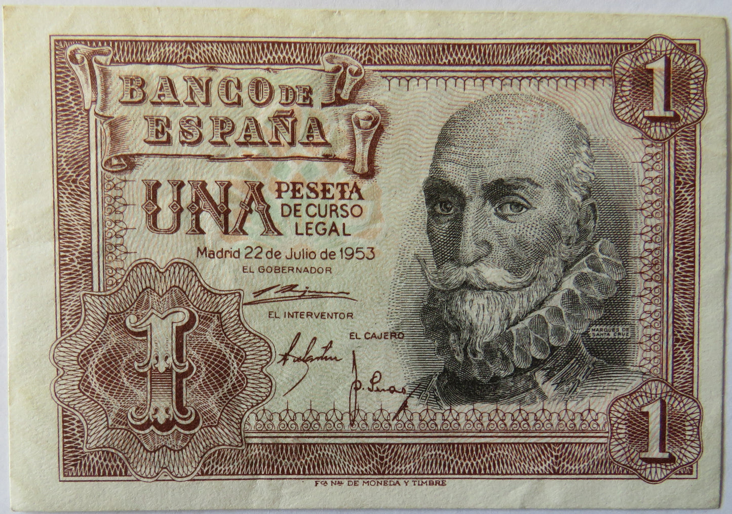 1953 Spain One Peseta Banknote