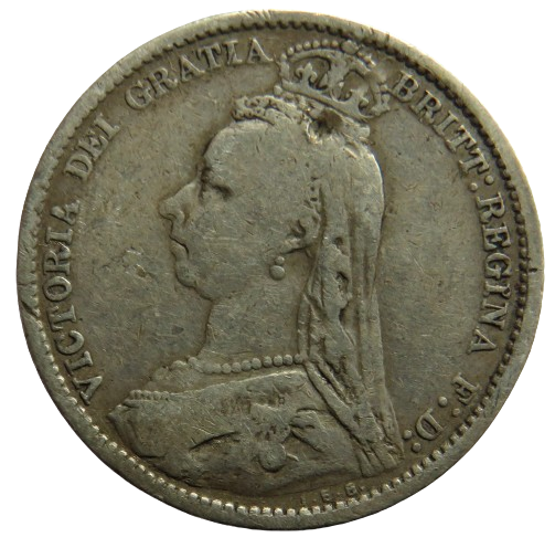 1889 Queen Victoria Jubilee Head Silver Sixpence Coin - Great Britain