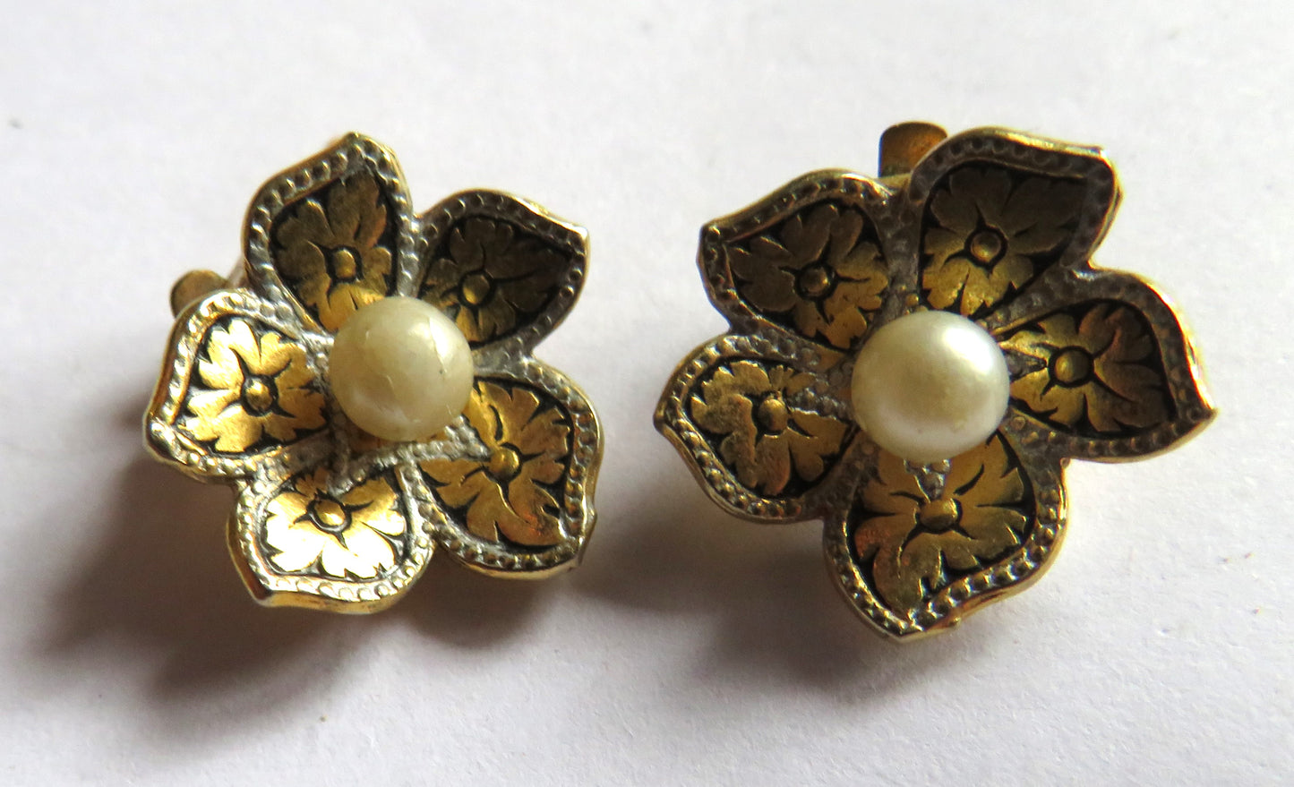Vintage Ladies Faux Pearl, Gold Coloured Clip On Earrings