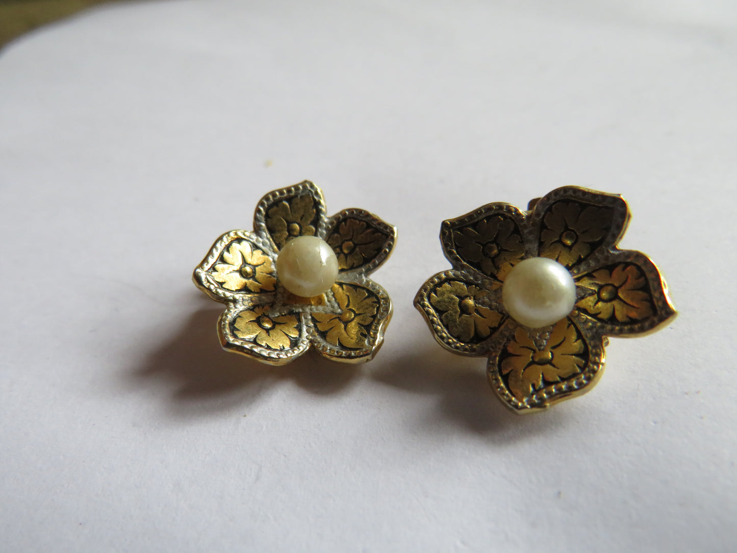 Vintage Ladies Faux Pearl, Gold Coloured Clip On Earrings