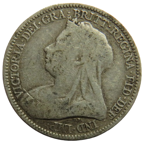 1893 Queen Victoria Silver Sixpence Coin - Great Britain