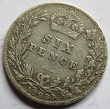 Load image into Gallery viewer, 1893 Queen Victoria Silver Sixpence Coin - Great Britain
