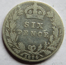Load image into Gallery viewer, 1894 Queen Victoria Silver Sixpence Coin - Great Britain
