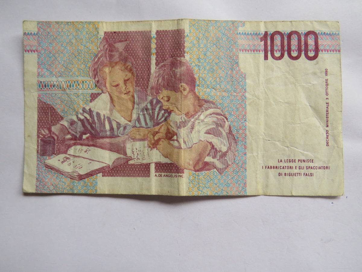 1990 Italy 1000 Lire Banknote