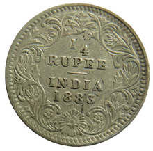 Load image into Gallery viewer, 1883 Queen Victoria India Silver 1/4 Rupee Coin
