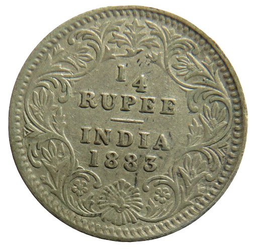 1883 Queen Victoria India Silver 1/4 Rupee Coin