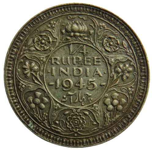 1945 King George VI India Silver 1/4 Rupee Coin