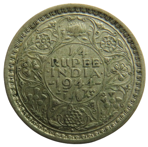 1944 King George VI India Silver 1/4 Rupee Coin