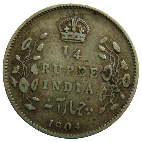 1904 King Edward VII India Silver 1/4 Rupee Coin