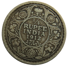 Load image into Gallery viewer, 1912 King George V India Silver 1/4 Rupee Coin
