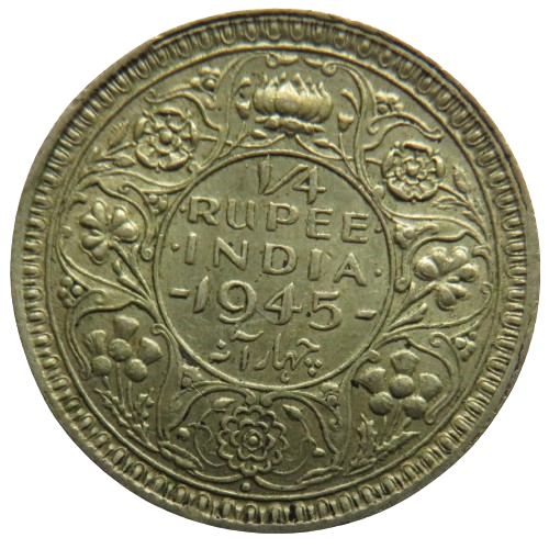1945 King George VI India Silver 1/4 Rupee Coin