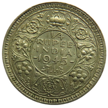Load image into Gallery viewer, 1945 King George VI India Silver 1/4 Rupee Coin
