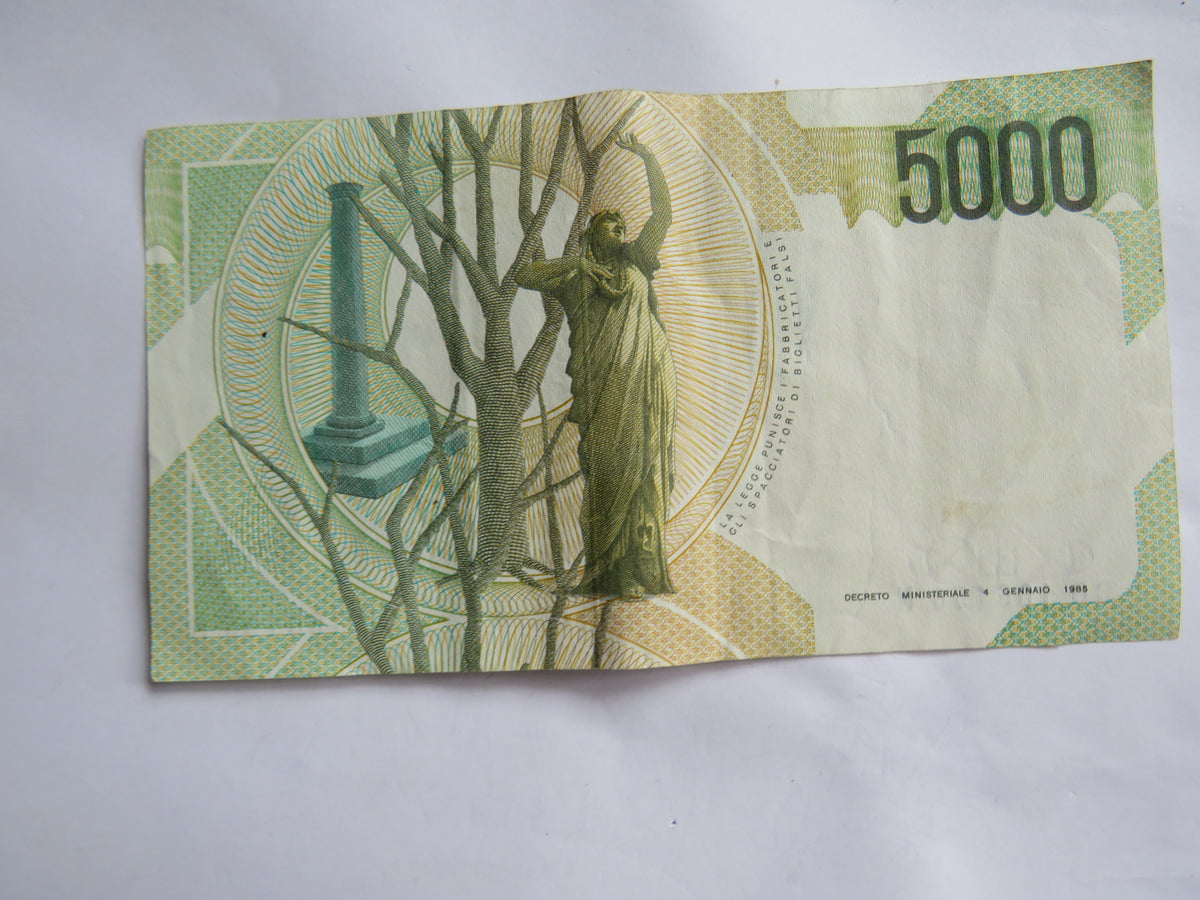 1985 Italy 5000 Lire Banknote