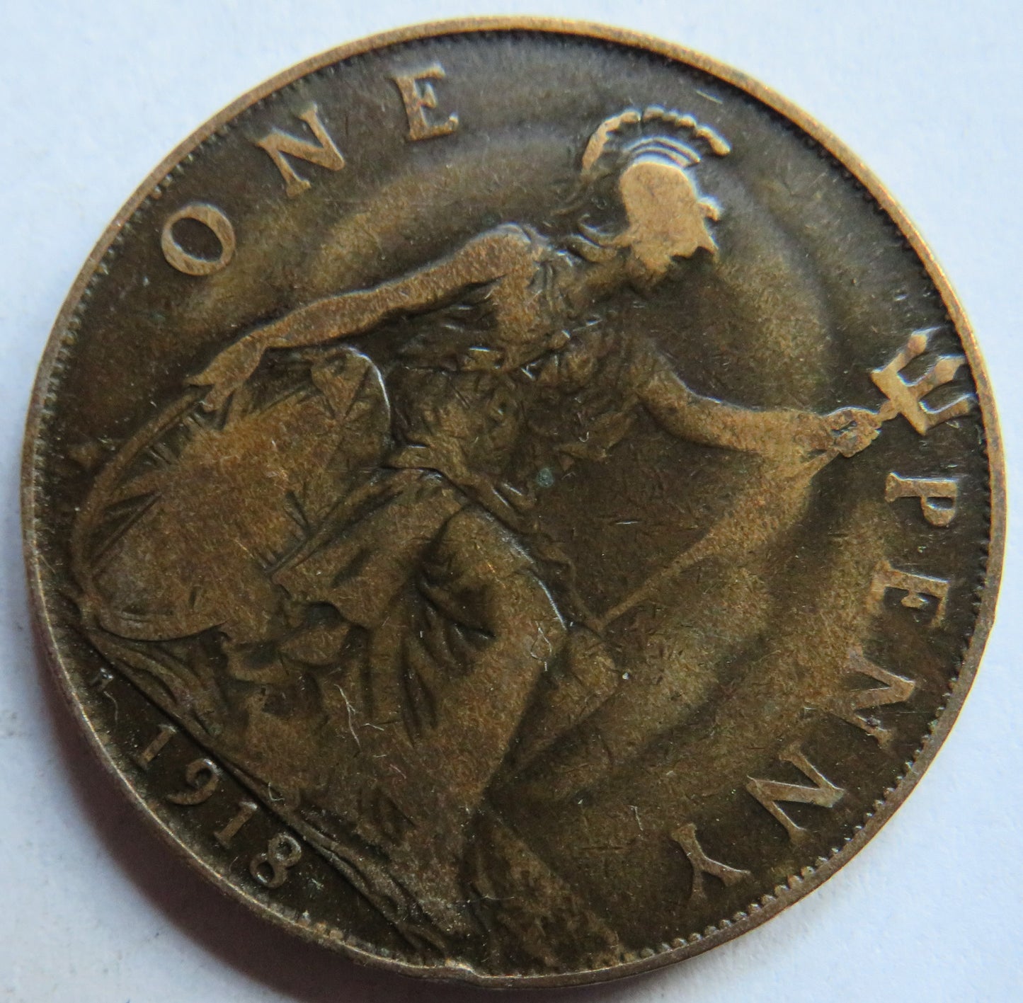 1918-H King George V One Penny Coin - Great Britain
