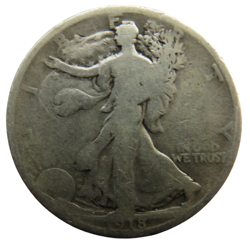 1918 USA Walking Liberty Silver $1/2 Half-Dollar Coin