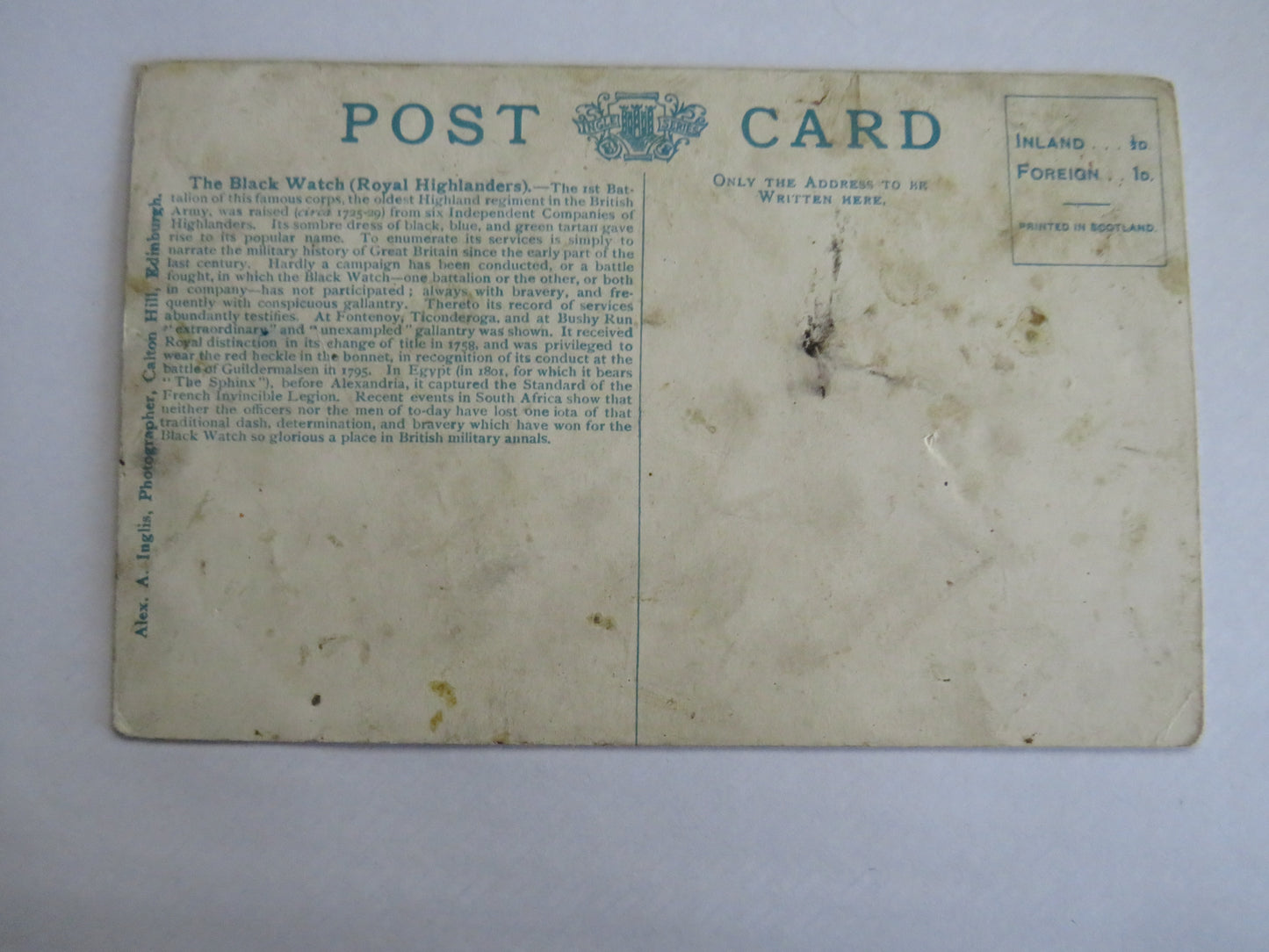 Vintage Postcard Of The Black Watch Memorial Edinburgh