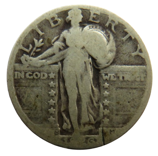 1926 USA Standing Liberty $1/4 Quarter Dollar Coin