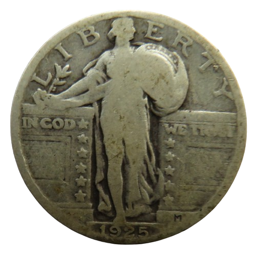 1925 USA Standing Liberty $1/4 Quarter Dollar Coin