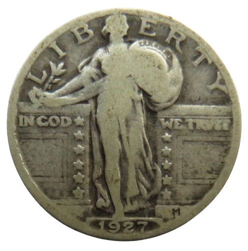 1927 USA Standing Liberty $1/4 Quarter Dollar Coin