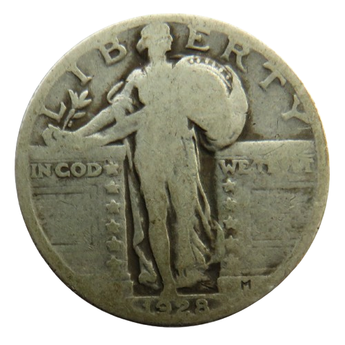 1928 USA Standing Liberty $1/4 Quarter Dollar Coin