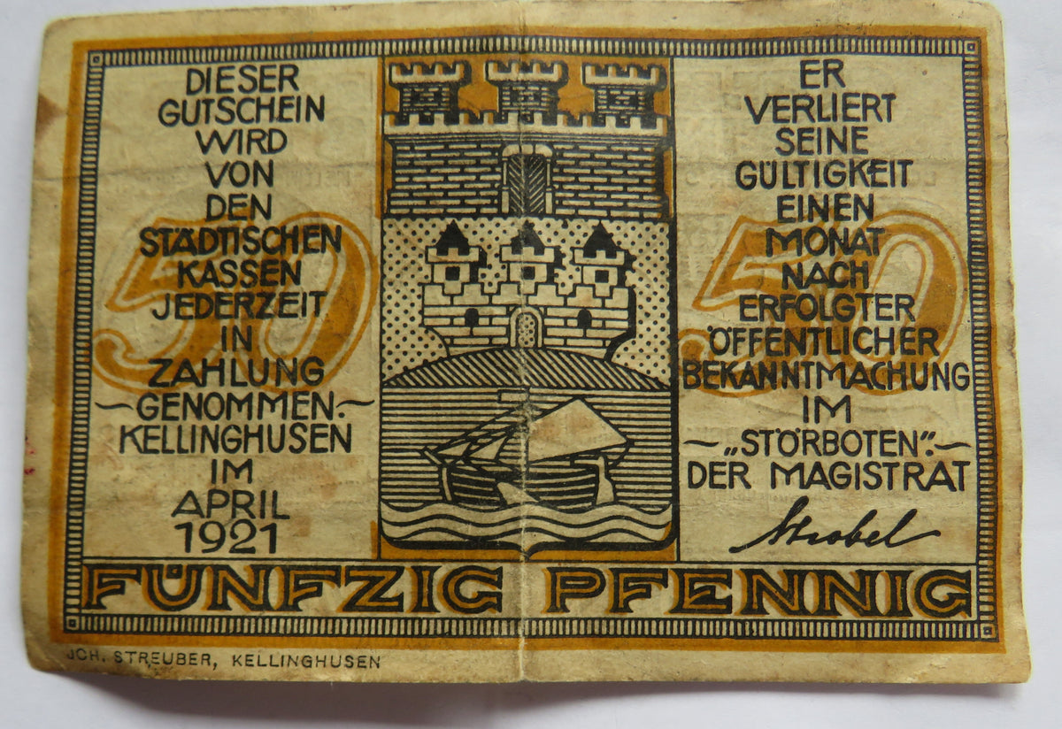 1921 Germany Kellinghusen 50 Pfennig Banknote