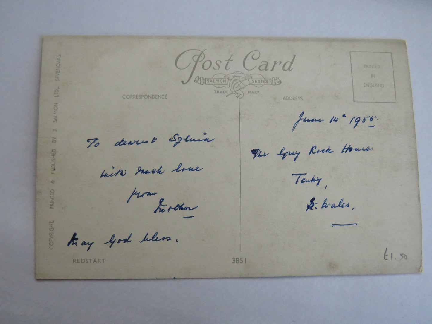 Vintage Bird Postcard Of a "Redstart"
