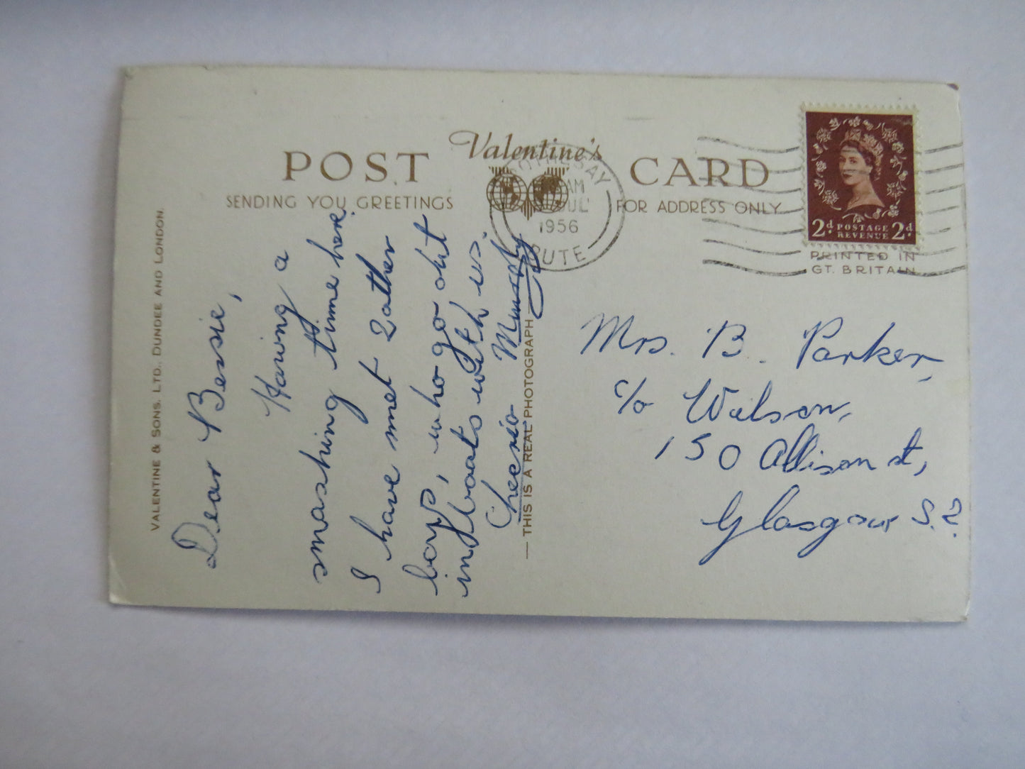 Vintage Postcard of Kilchattan Bay Bute 1956