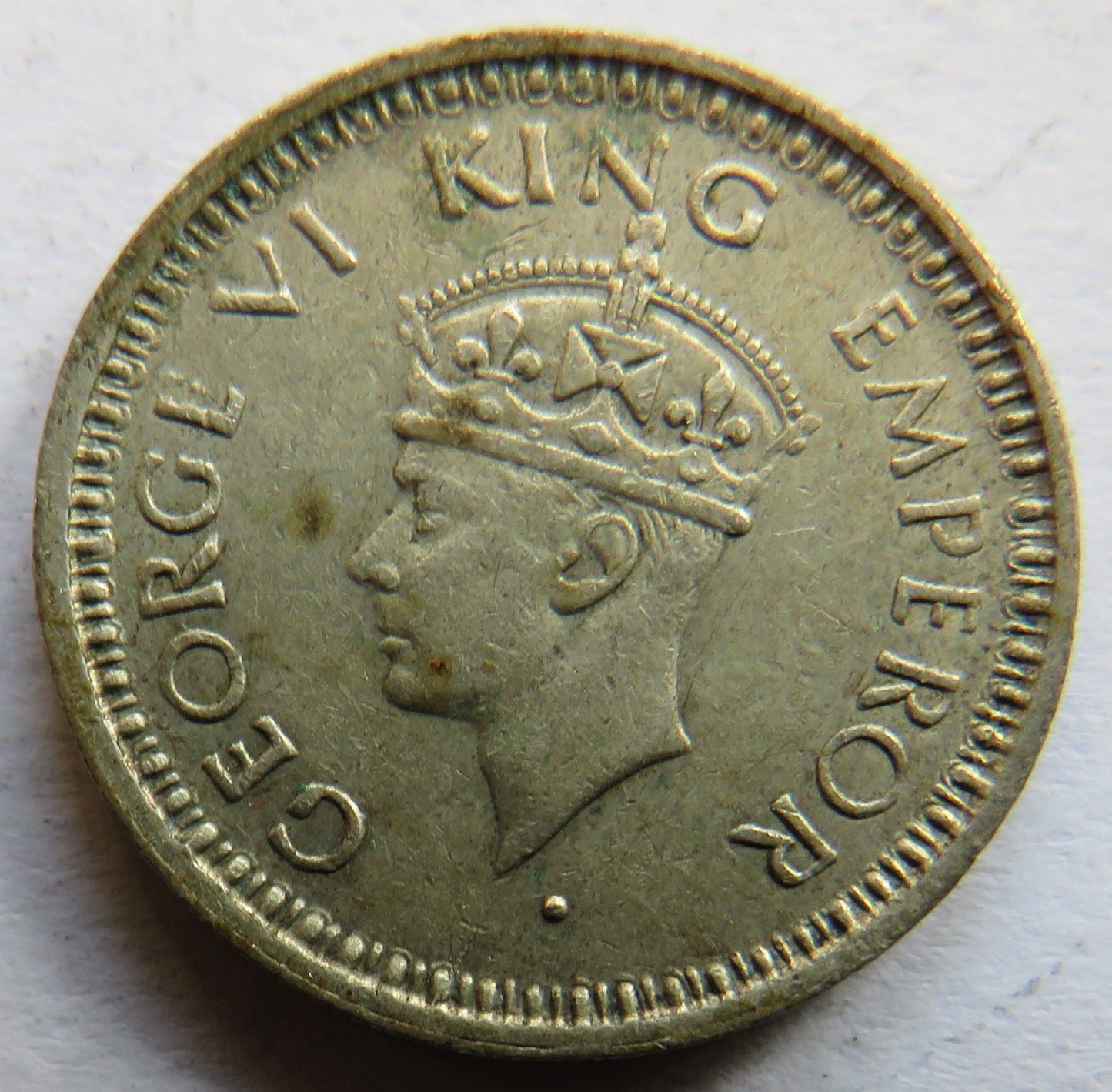 1945 King George VI India Silver 1/4 Rupee Coin